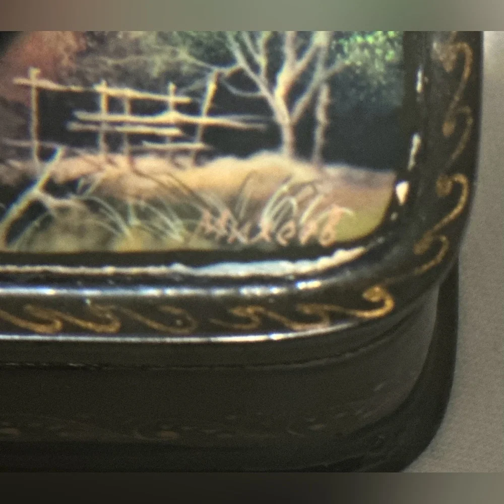 Mother Of Pearl Fedoskino Russian Lacquer Box Papier Mache Hand Painted Box